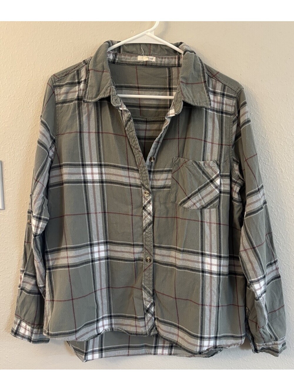 Wet Seal Green Plaid Buttton Up Flannel Long Sleeve Size XL Juniors